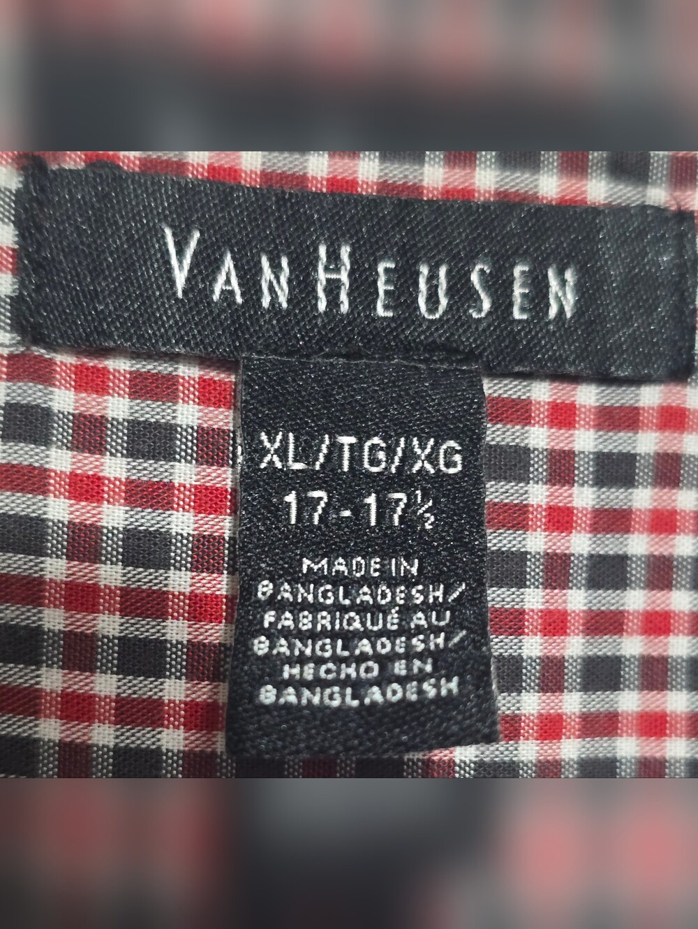 Van Heusen Mens Shirt Classic Fit XLarge 17-17.5 Red/Black Plaid Short Sleeve - Picture 5 of 6